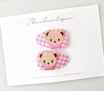 Embroidered Bear Snap Clip