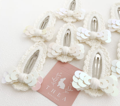 Pearly Ribbon Crochet Clip