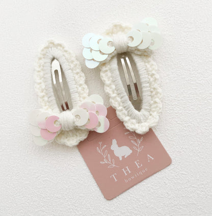 Pearly Ribbon Crochet Clip